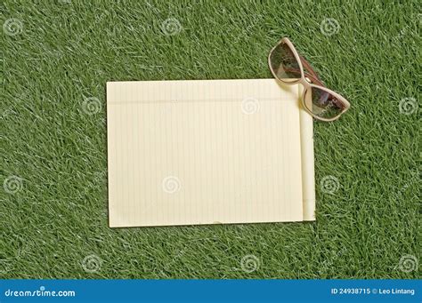blank paper  grass stock image image  glasses field