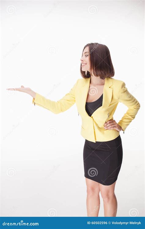 young business woman showing    stock photo image  billboard person