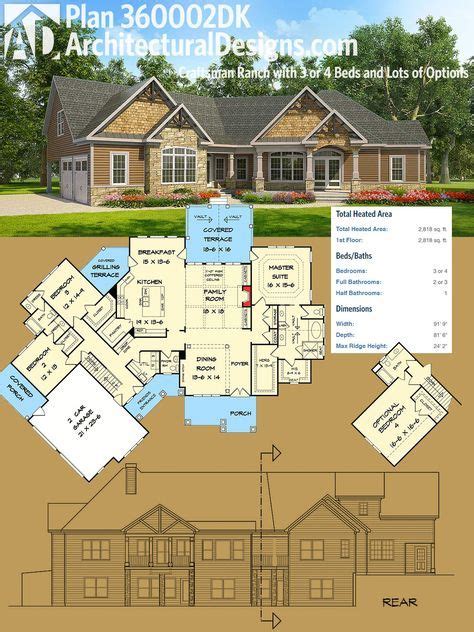 plan dk craftsman ranch     beds  lots  options ranch house plans