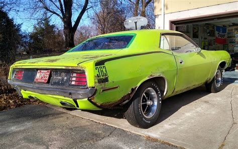 sublime green  plymouth cuda barn finds