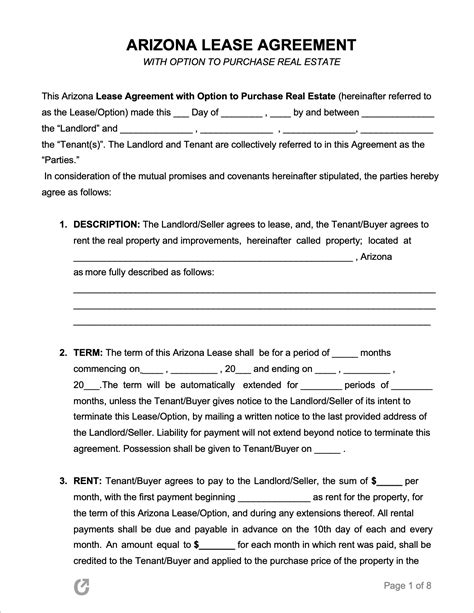 arizona lease   agreement  word