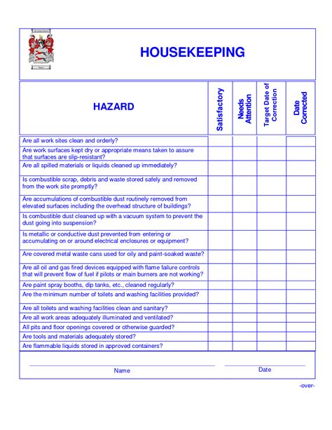 printable hotel maintenance checklist