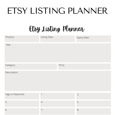 printable etsy listing planner organized etsy shop business planner