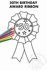 50th Birthday Ribbon Award Coloring sketch template