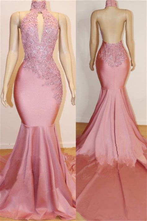 Sexy Backless Pink Prom Dresses On Mannequins Cheap Mermaid Beads