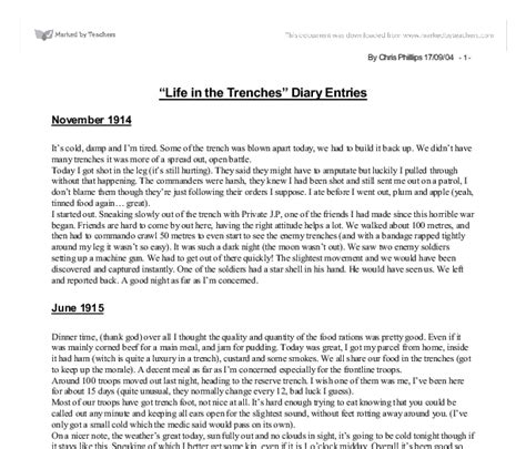 Life In The Trenches Diary Entries Gcse Design And Technology