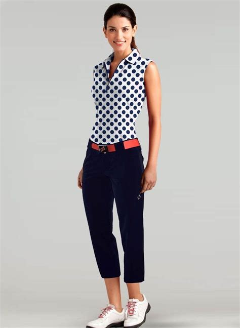polka dots and navy golf attire women golf outfits