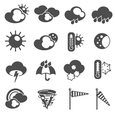 weather forecast symbols icons set black  vector art  vecteezy