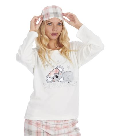 womens ladies fleece thermal pyjamas pyjama pjs winter nightwear set