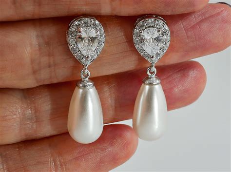 clip  bridal earrings crystal swarovski pearl drop earrings wedding