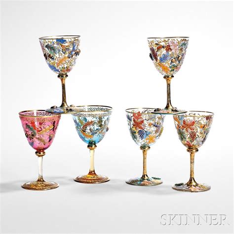 Six Moser Enameled Glass Wineglasses Glass Wine Glass Moser