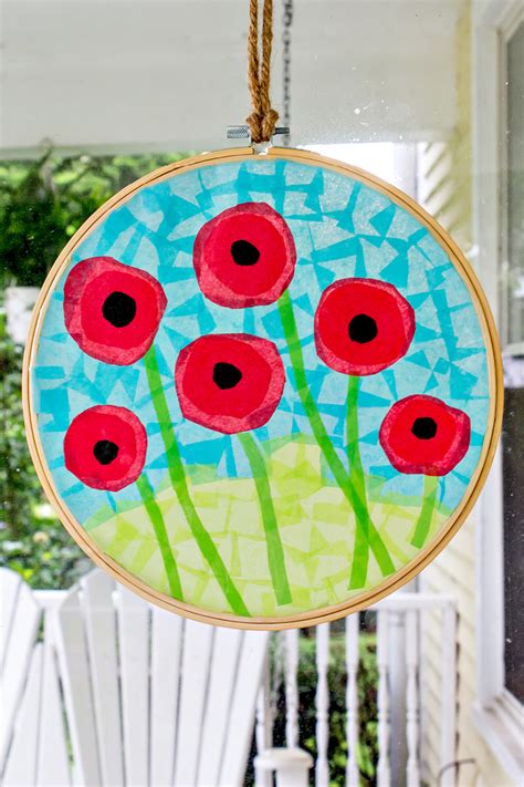 bright happy tissue paper poppy suncatcher craft kids activities blog