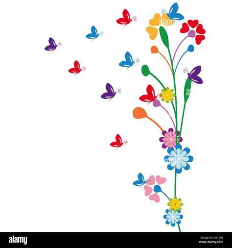 Cute Dibujos Animados Para Niños Con Flores Y Mariposas Fotografía De