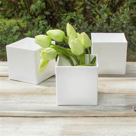 Vases Square Vase 4 In X 4 In Plastic Floral White Event Pack Of 24