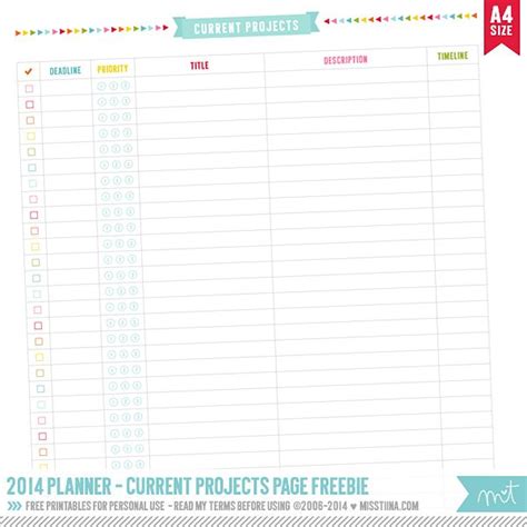 project planner current projects planner page printables