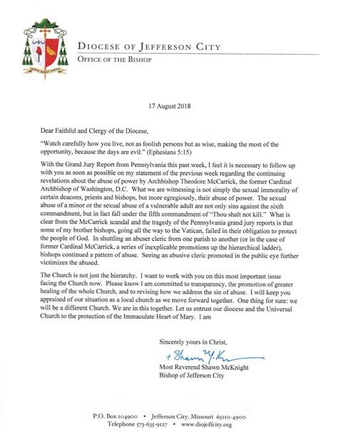letter  mid missouri catholics bishop calls   addressing