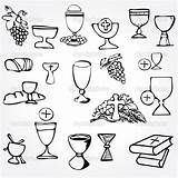 Communion Symbols Christian Comunion Dibujos Komunia Primera Grafika Bread Da Para Wine Grapes sketch template