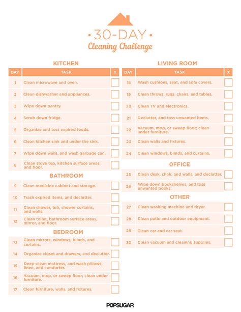 30 day cleaning challenge printable popsugar smart living