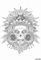 Coloring Skull Aztec Pages Adults Death Shades Grey Adult Color Gray Incas Mayans Printable Halloween Book Aztecs Incredible Justcolor Tattoo sketch template
