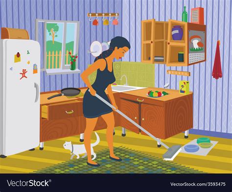 Girl Cleaning The Kitchen Royalty Free Vector Image