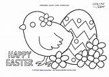Easter Coloring Chick Happy Egg Pages Flowers sketch template