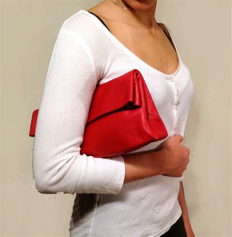 sale red leather clutch evening clutch bag foldover