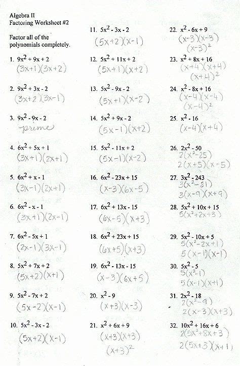 factoring trinomials worksheet answers awesome    factoring