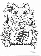 Lucky Charms Cat Coloring Pages Neko Tattoo Drawing Maneki Japanese Sketch Money Flowers Sweet Deviantart Getdrawings Getcolorings Printable Color Quality sketch template