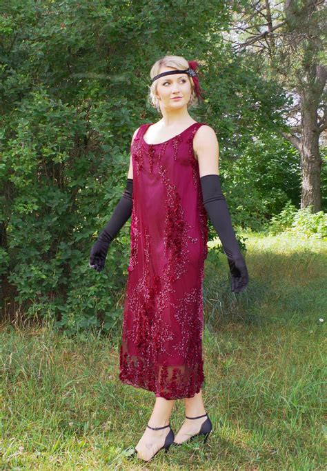 Joy Roaring 20 S Crimson Beaded Flapper Dress Recollections