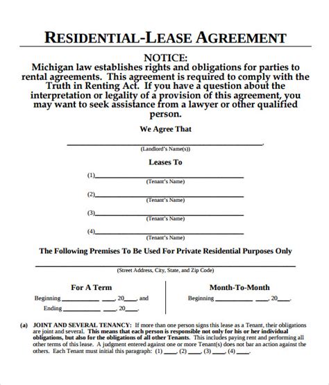 sample blank lease agreements   ms word