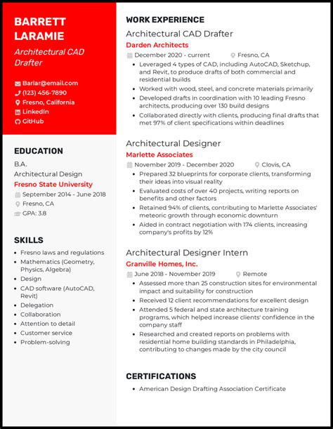 architectural drafter resume