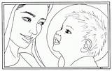 Coloring Jesus Mary Mother Popular sketch template