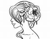 Coloring Hairstyle Hairstyles Flower Wedding Pages Coloringcrew sketch template