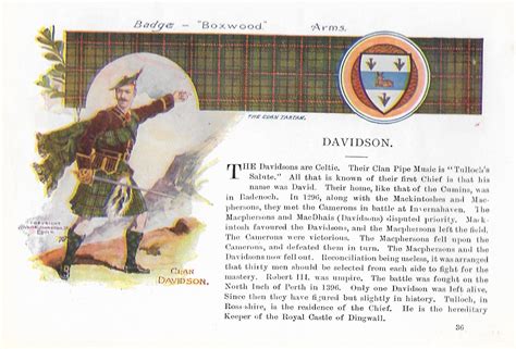 vintage scottish clan tartan print davidson badges arms clan history scottish ancestry