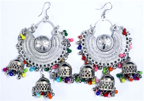 sale colorful dangle earrings silver tone festival wear