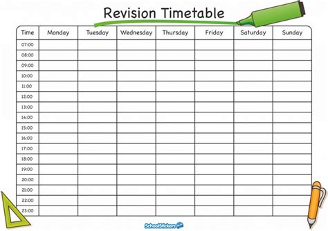 schoolstickers revision timetable timetable template revision