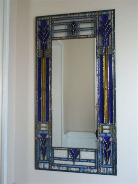 mirror with stained glass frame inspired by frank lloyd wright