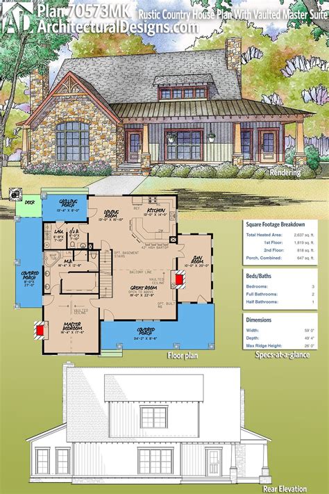 plan mk rustic country house plan  vaulted master suite rustic house plans country