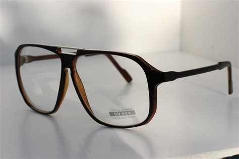 Large Square Brown Clear Lens Grandpa Nerd Glasses 50 S