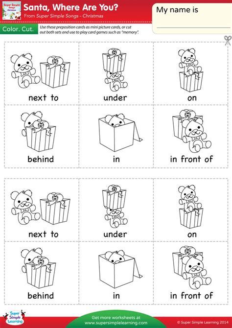 santa    worksheet prepositions  place super simple