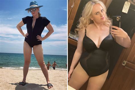 rebel wilson nearly slips out of plunging swimsuit after losing 60