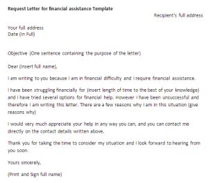 request letter  financial assistance request letter sample