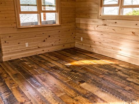 reclaimed heart pine flooring rustic living room