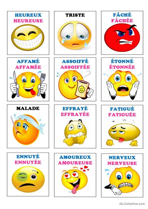 cartes des emotions  sentiments francais fle fiches pedagogiques