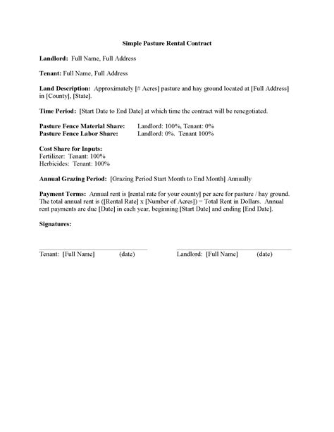 simple pasture lease agreement form printable form templates  letter