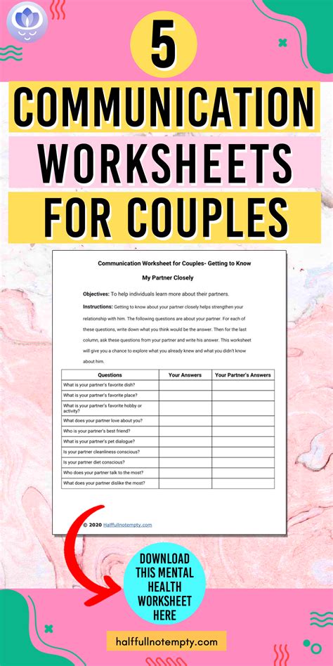 free printable couples therapy worksheets