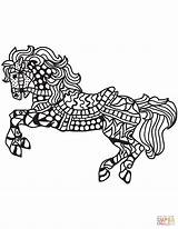 Coloring Horse Zentangle Pages Galloping Paard Kleurplaat Saddled sketch template