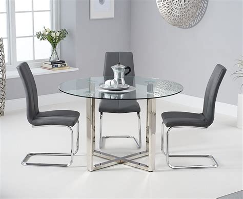 Round Glass Dining Table With Grey Chairs Glass Designs