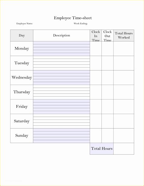 time card template  printable weekly time sheet printable