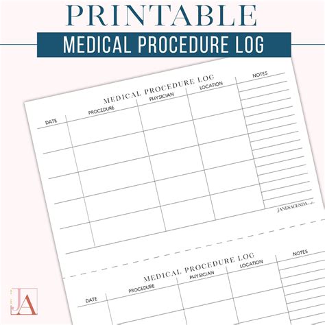 janes agenda printable medical procedure log medical lettering